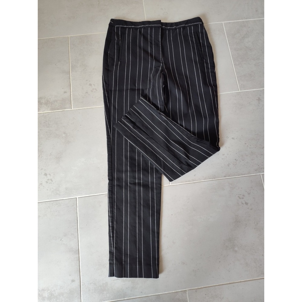 Y2K Black White Striped Slim Leg Ankle Capri Split Hem Size 4 Worthington